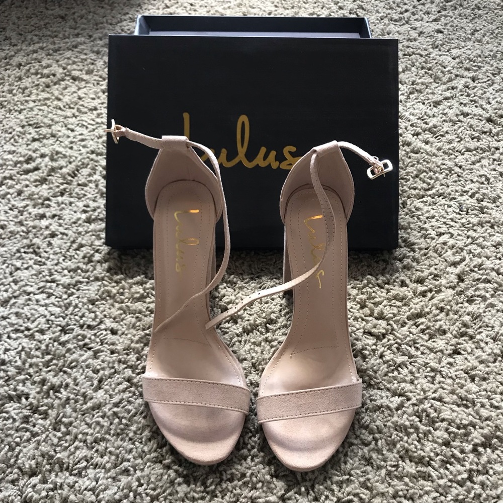 Lulu’s Taylor Natural Suede Ankle Strap Heels